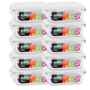 KIT 10 Potes de Vidro Retangular com Tampa Hermética 370ml Cor: Transparente